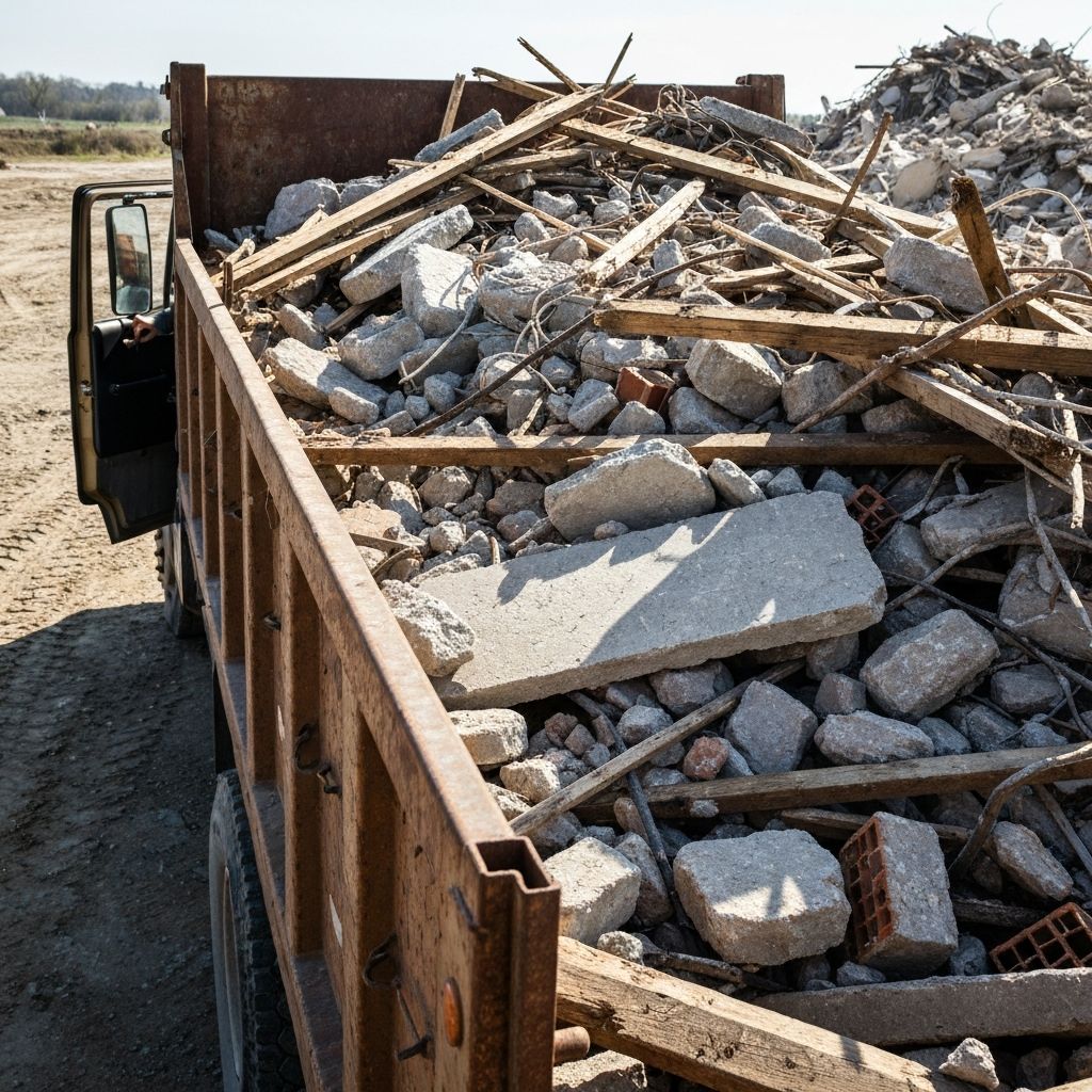 Truck loaded with demolition debris
